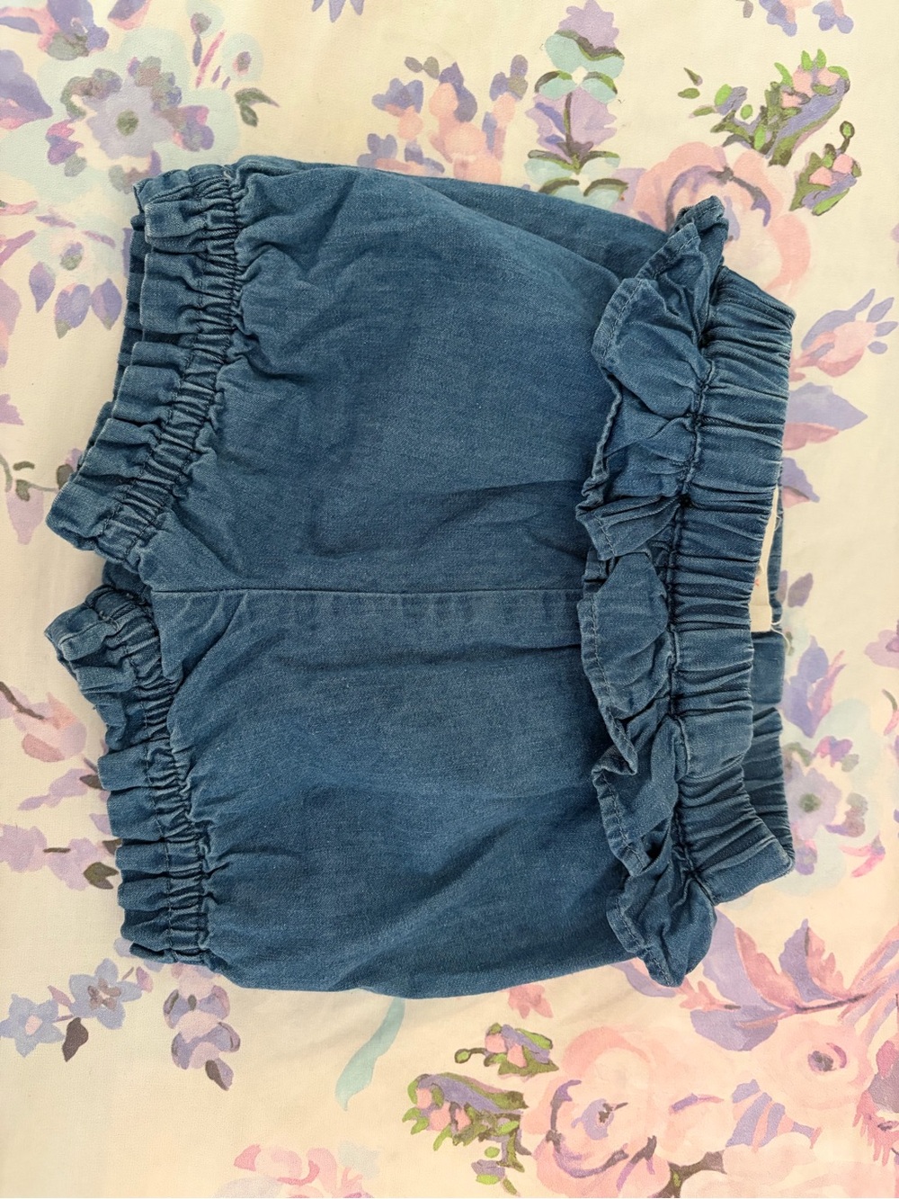 Boden Baby Ruffled Elastic Denim Shorts in Blue